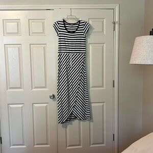 Talbots women’s cotton blend jersey knit maxi dress black striped size XS